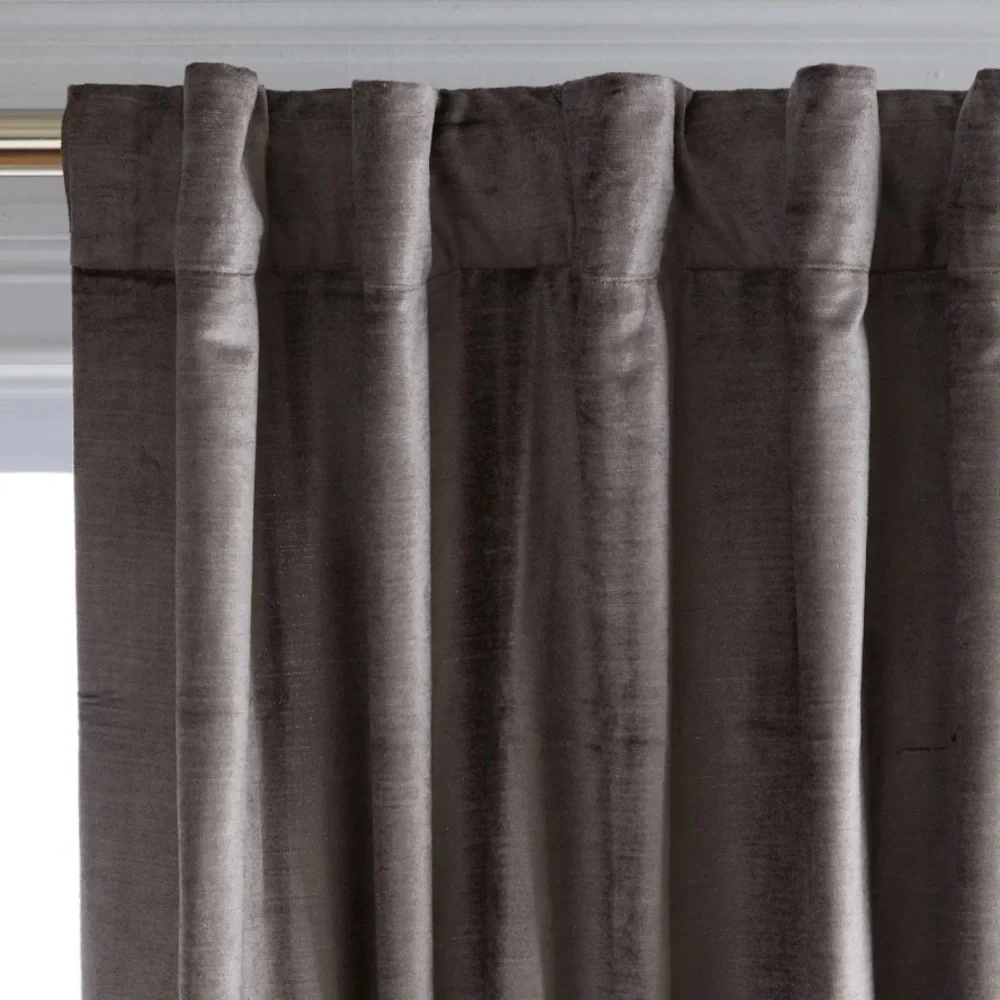 NWT QUINCE 48x108 Luster Velvet Curtain Slate 0942